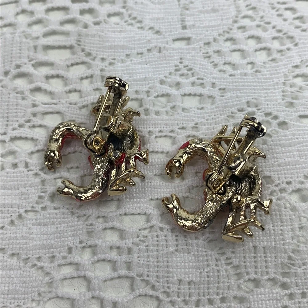 Vintage Colorful Crab pins brooches Pink Gold Mobile arms Green Eyes